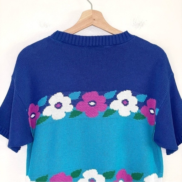 Vintage Cristin Stevens 80’s 90’s Floral Knit Short Sleeve Sweater Top - Picture 5 of 14